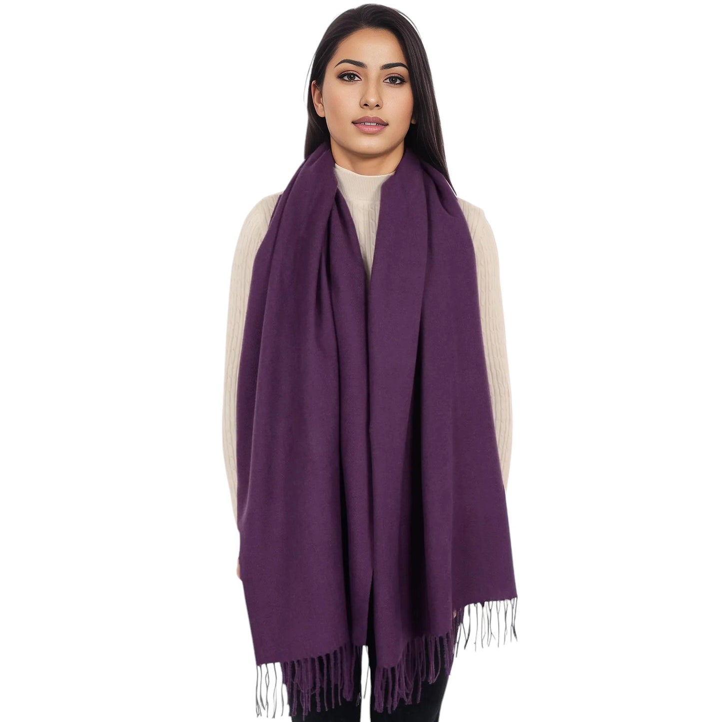 Winter Cashmere Feel Solid Color Classic Fringe Shawl