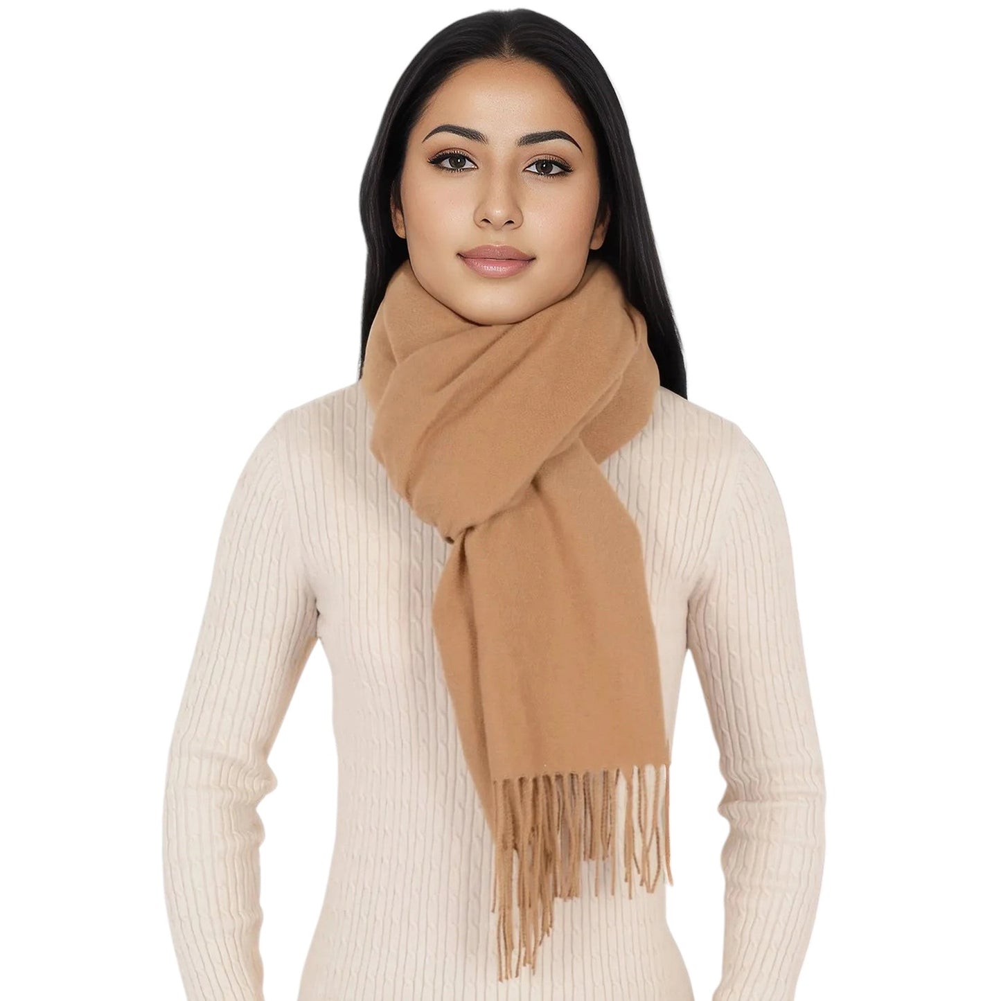 Winter Cashmere Feel Solid Color Classic Fringe Shawl