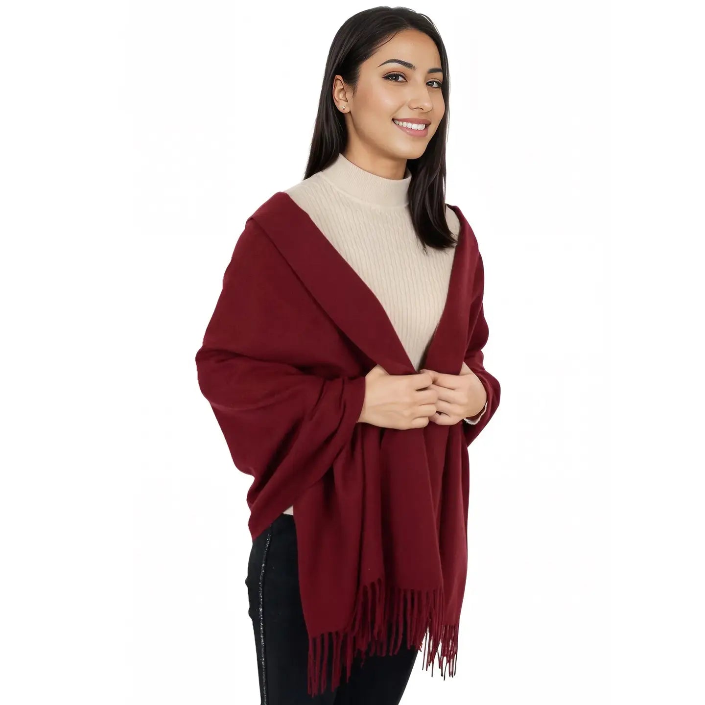 Winter Cashmere Feel Solid Color Classic Fringe Shawl