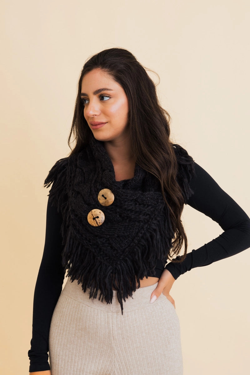 Heathered Shoulder Warmer with Coco Buttons / Pre- Order Available November