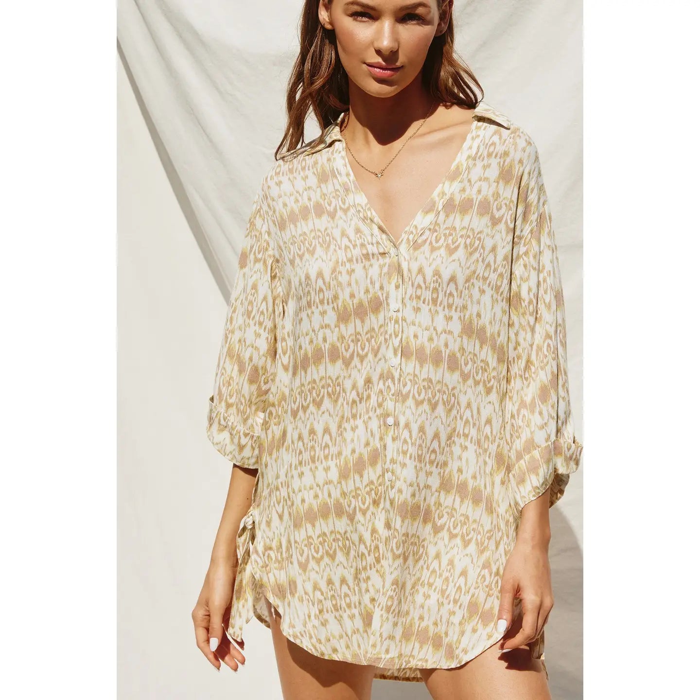 Oceans Away Tie Detail Tunic Shirt