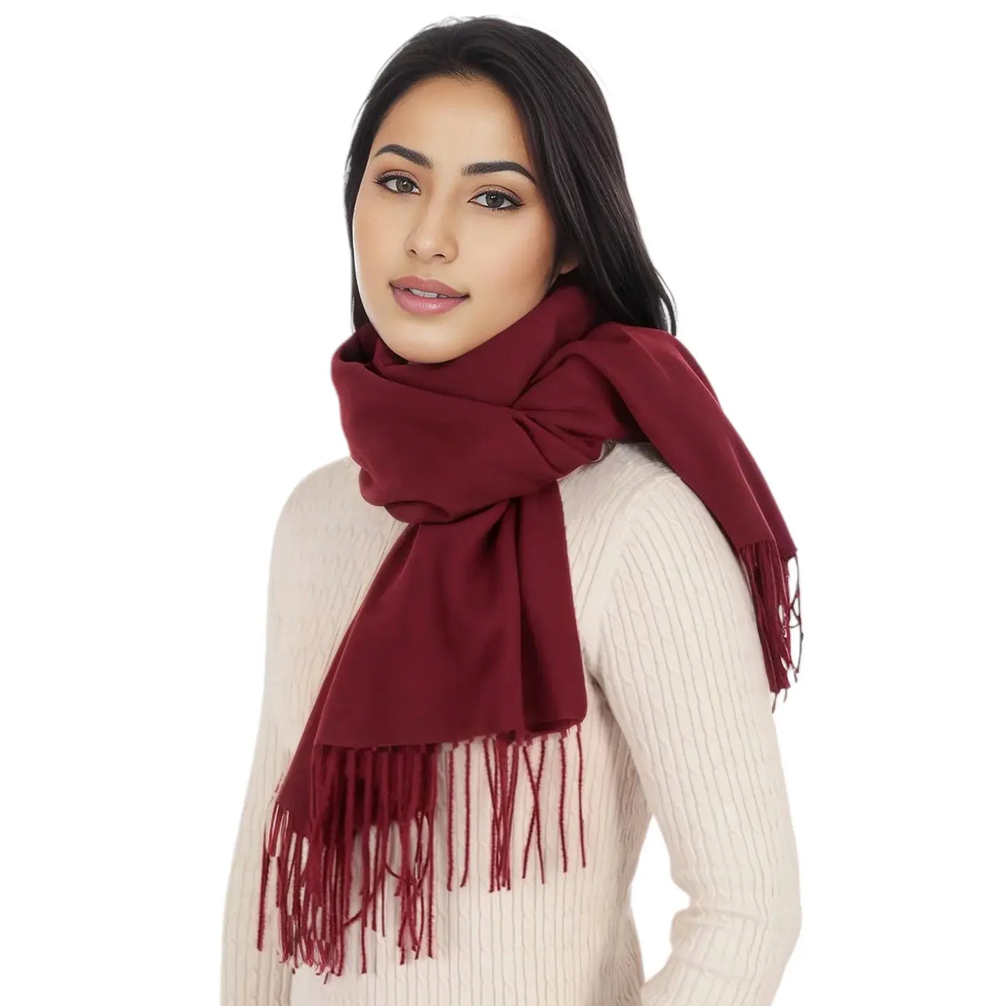 Winter Cashmere Feel Solid Color Classic Fringe Shawl