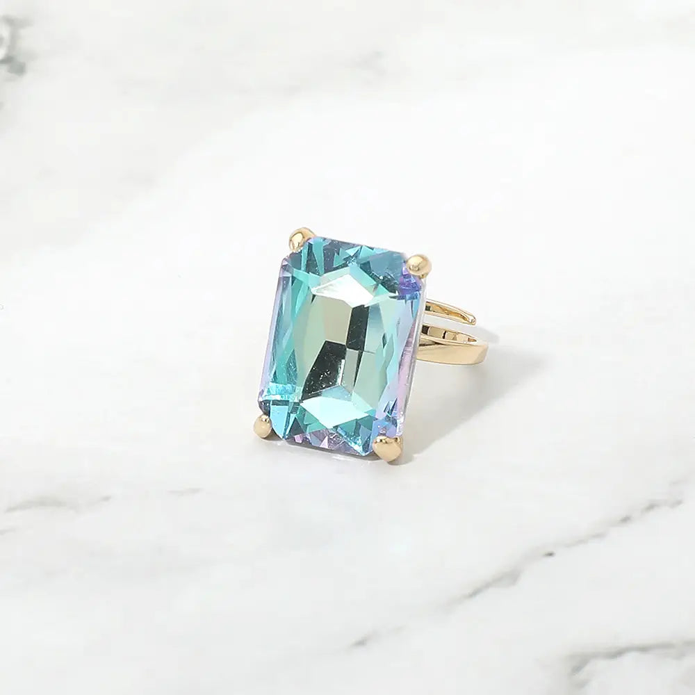 Bold Emerald Cut Stone Cluster Accent Adjustable Ring
