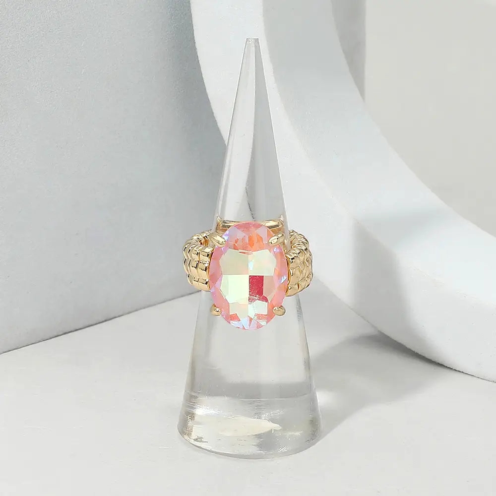 Faceted Oval Stone Cluster Stretch Ring