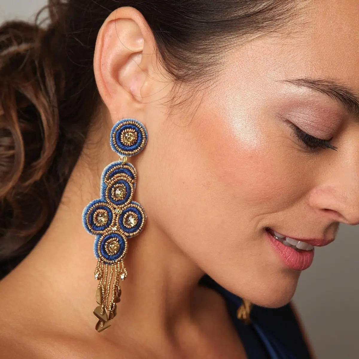 Embroidered Bead Dangle Earrings