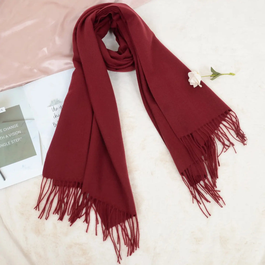 Winter Cashmere Feel Solid Color Classic Fringe Shawl