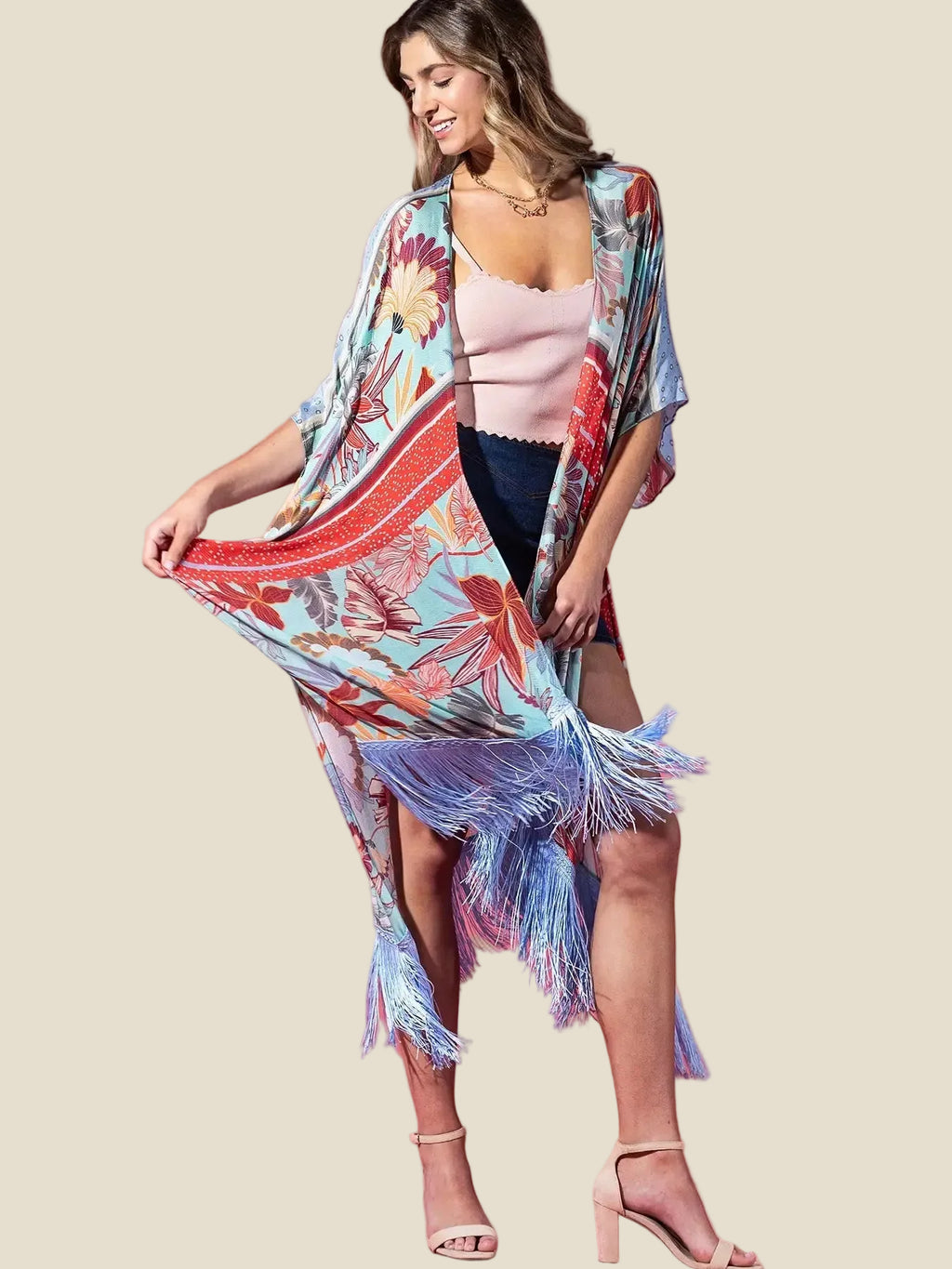 Cerulean Reef Fringed Kimono