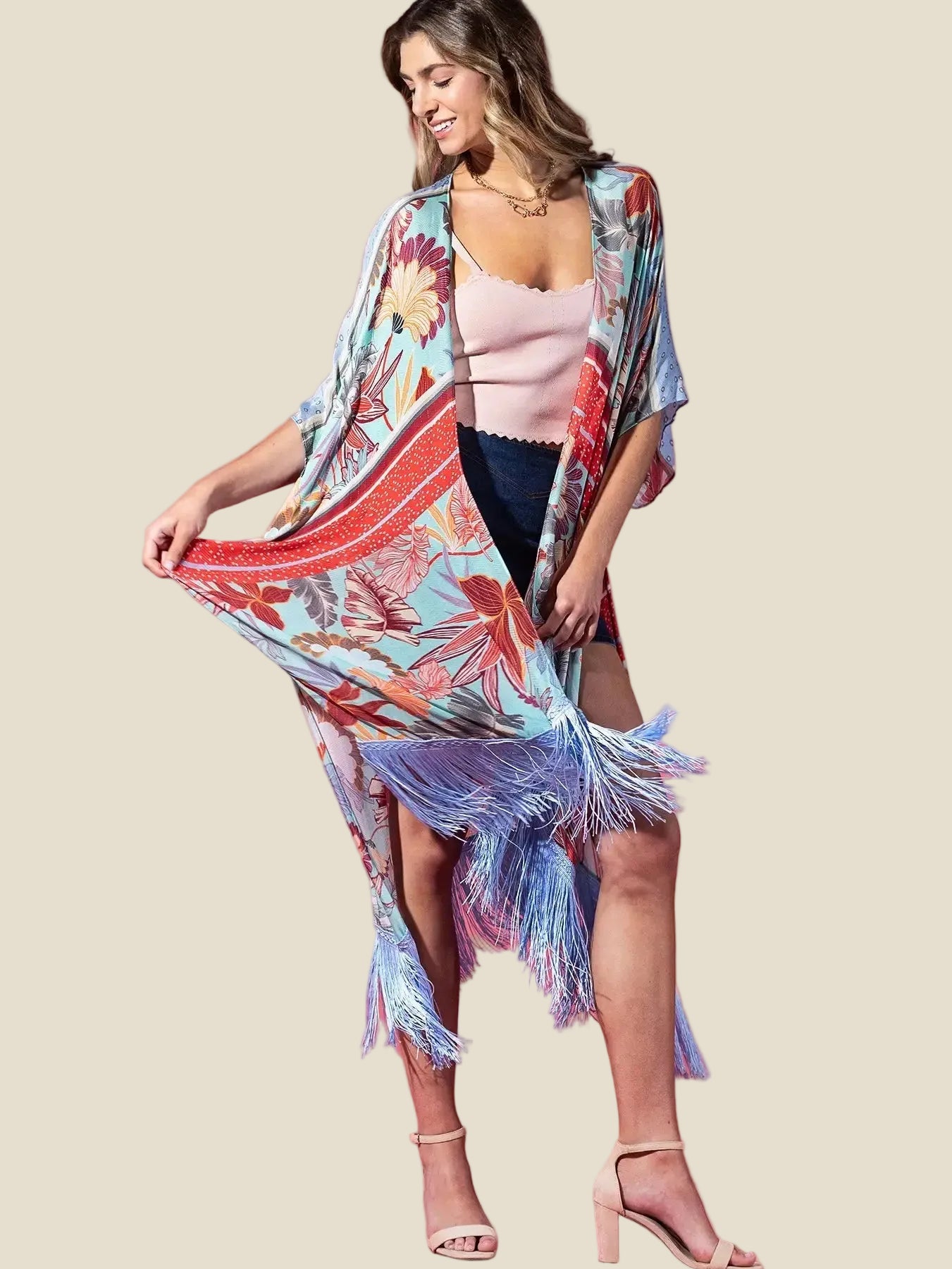 Cerulean Reef Fringed Kimono