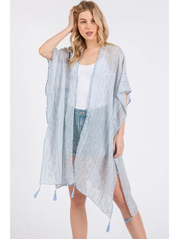 Colored Stitch Trim and Tassel Summer Kimono  'One Size Fits Most"