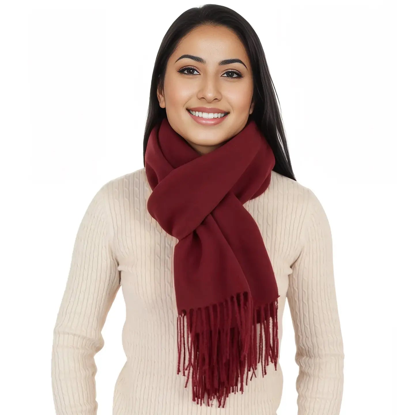 Winter Cashmere Feel Solid Color Classic Fringe Shawl