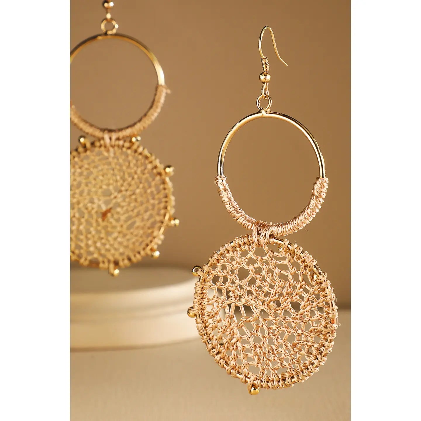 Rattan Knitted Round Tiers Drop Earring