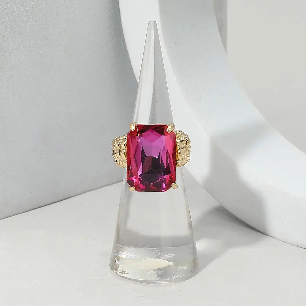 Bold Emerald Cut Stone Cluster Accent Adjustable Ring