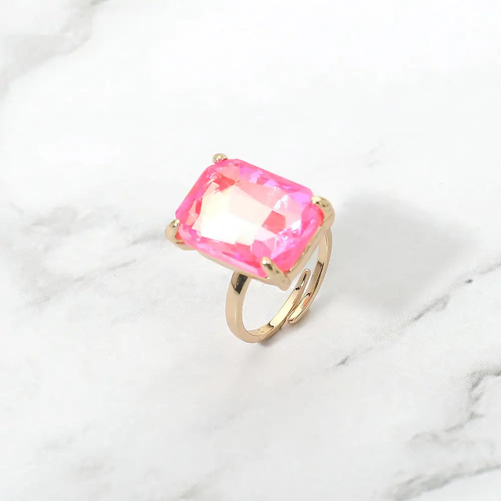 Bold Emerald Cut Stone Cluster Accent Adjustable Ring