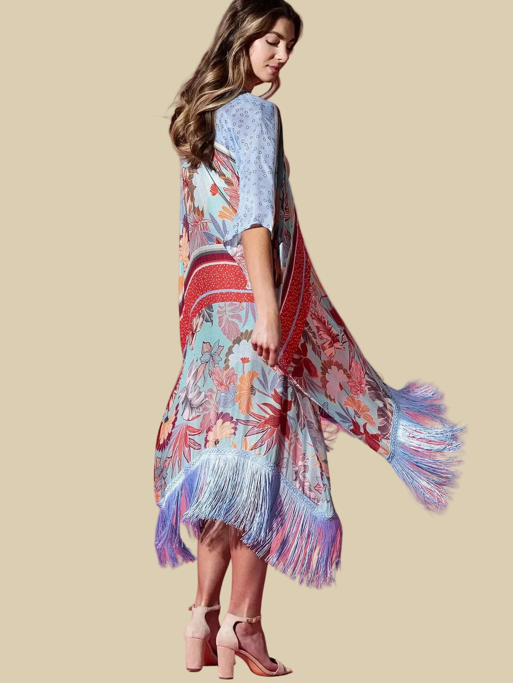 Cerulean Reef Fringed Kimono