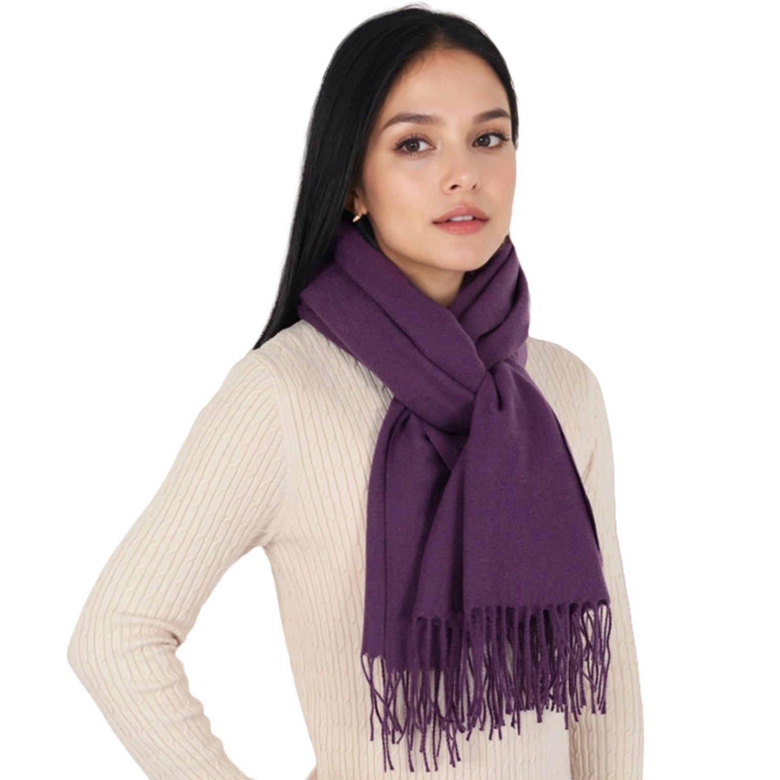 Winter Cashmere Feel Solid Color Classic Fringe Shawl