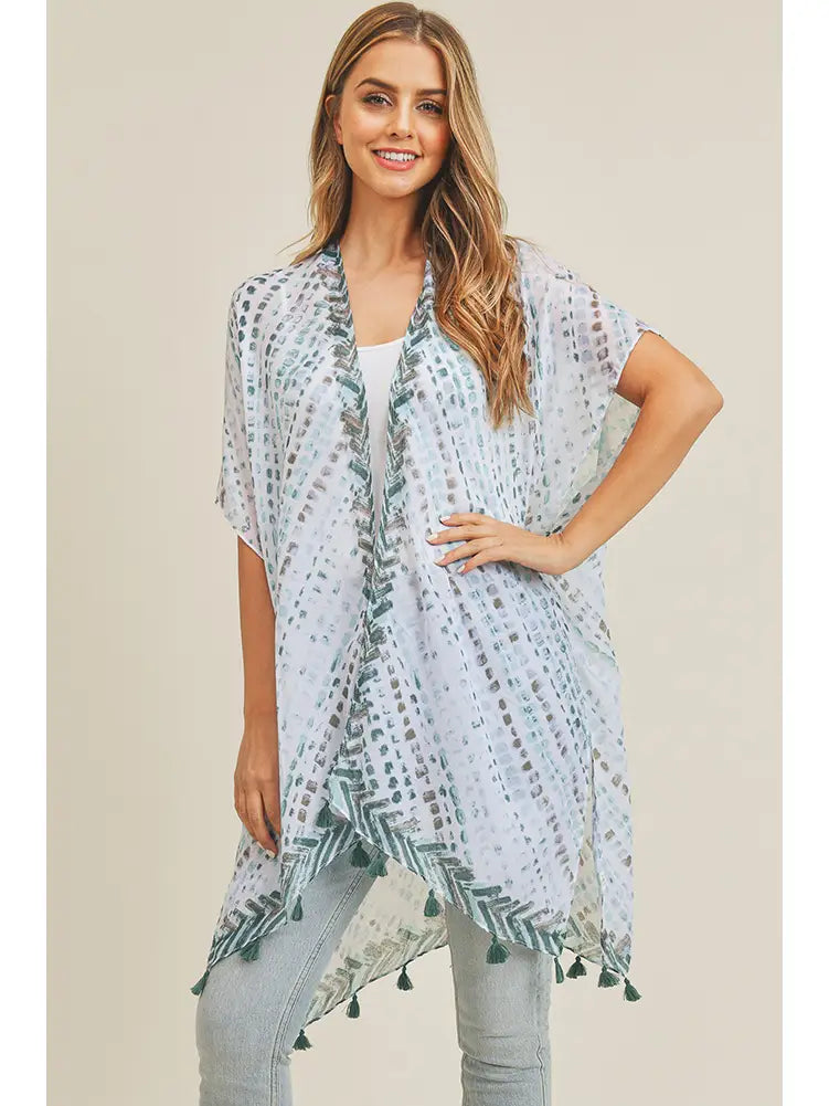 Multi Dash Pattern Tassel Summer Kimono Cover Up
