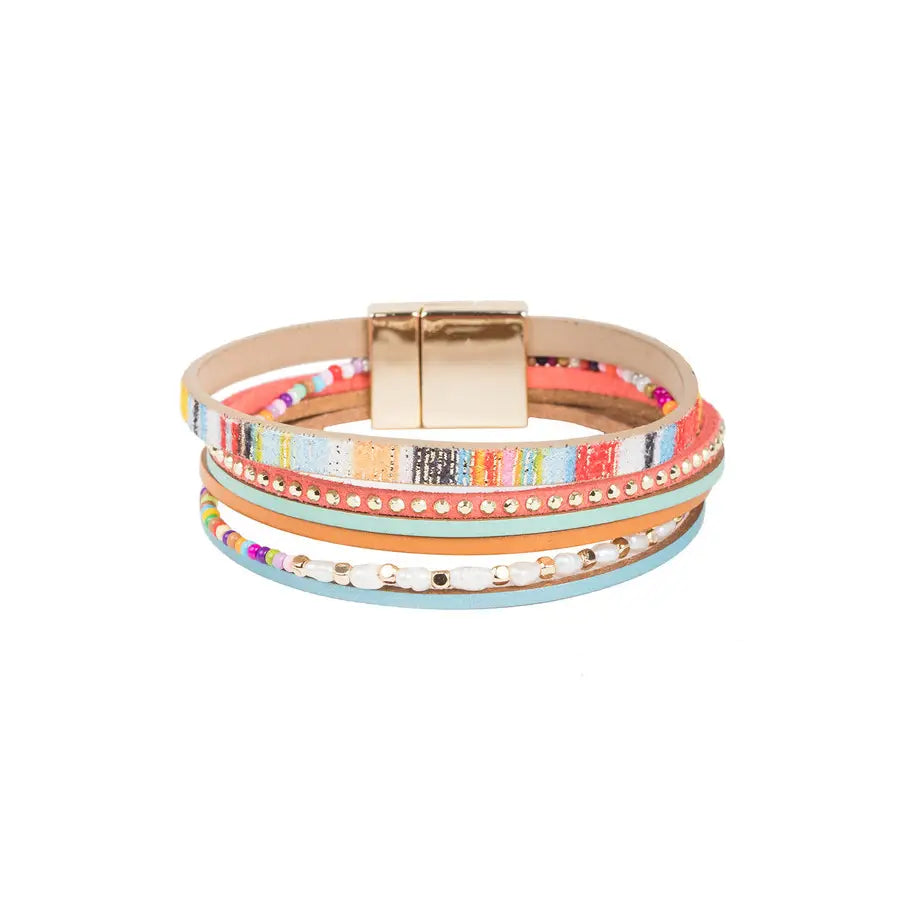 Curacao Colorful Leather Bracelet with Freshwater Pearls