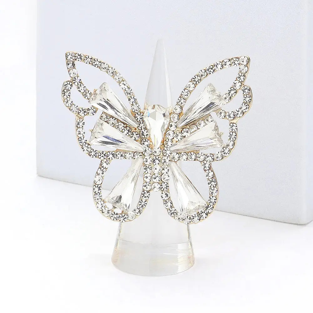 Rhinestone Paved Butterfly Stretch Ring