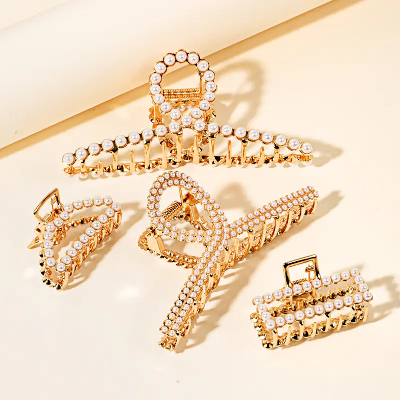 Pearl Pave Assorted Hair Claw Set