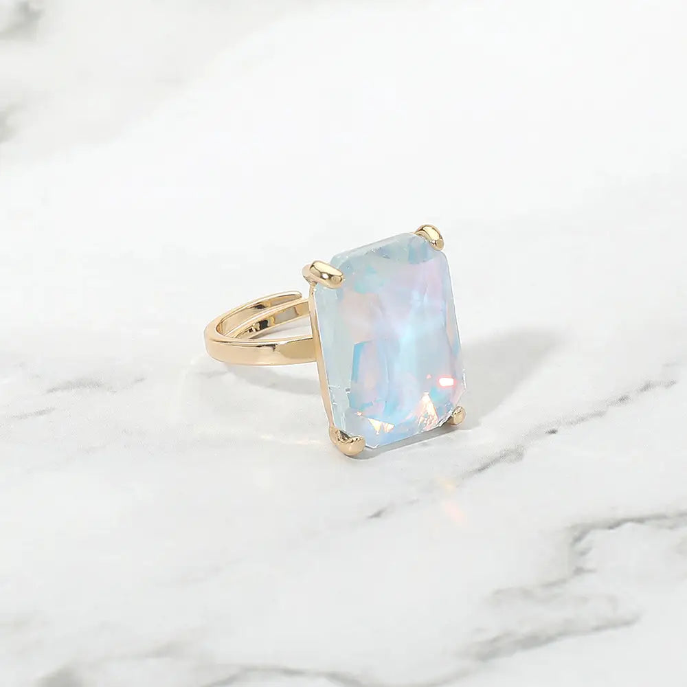 Bold Emerald Cut Stone Cluster Accent Adjustable Ring