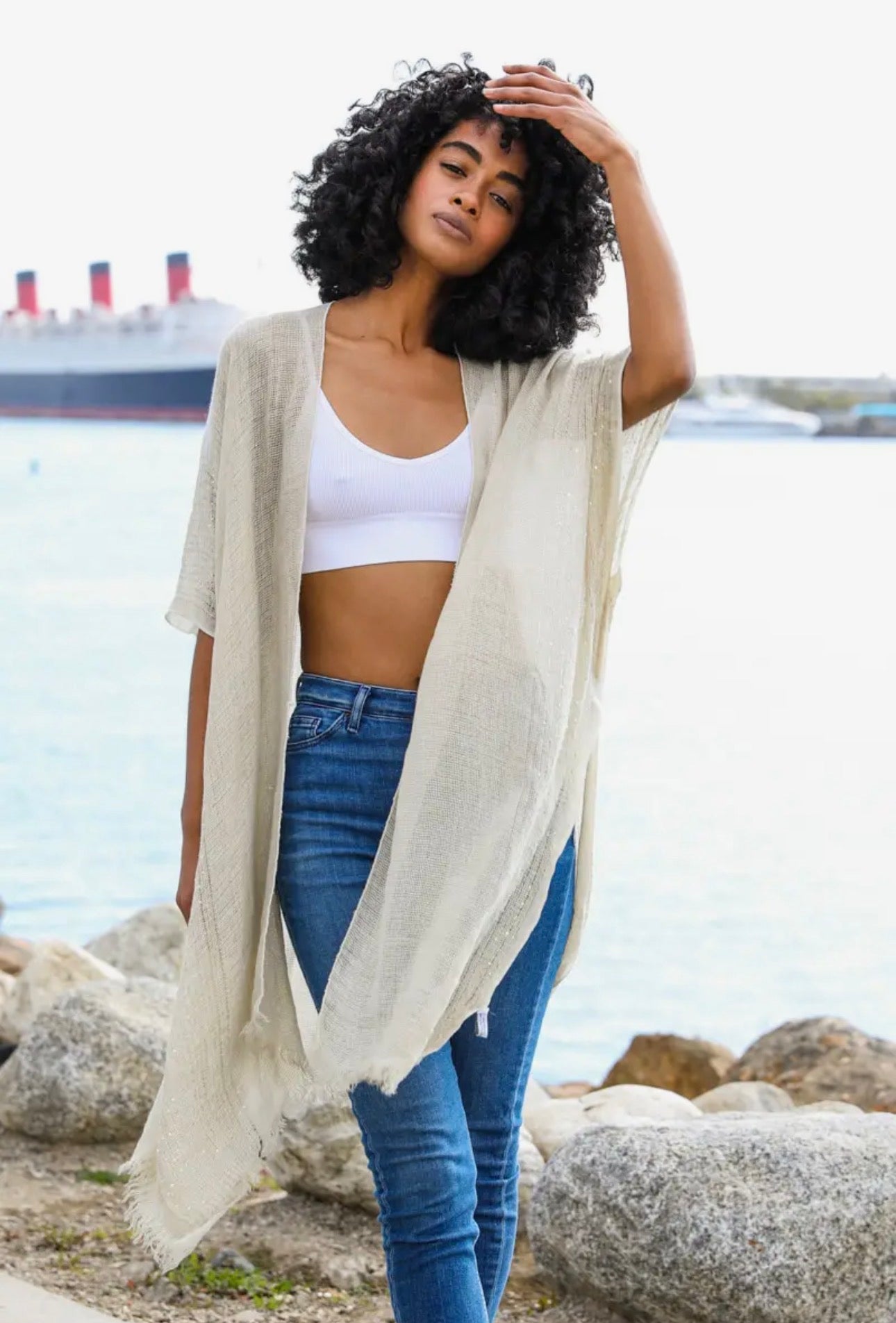 Summer Kimono with Open Weave and Sequin Accents ✨  "One Size Fits Most"