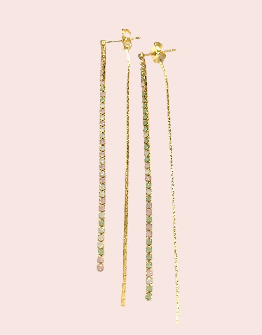 Front back drop earrings, Gold, Pastel
