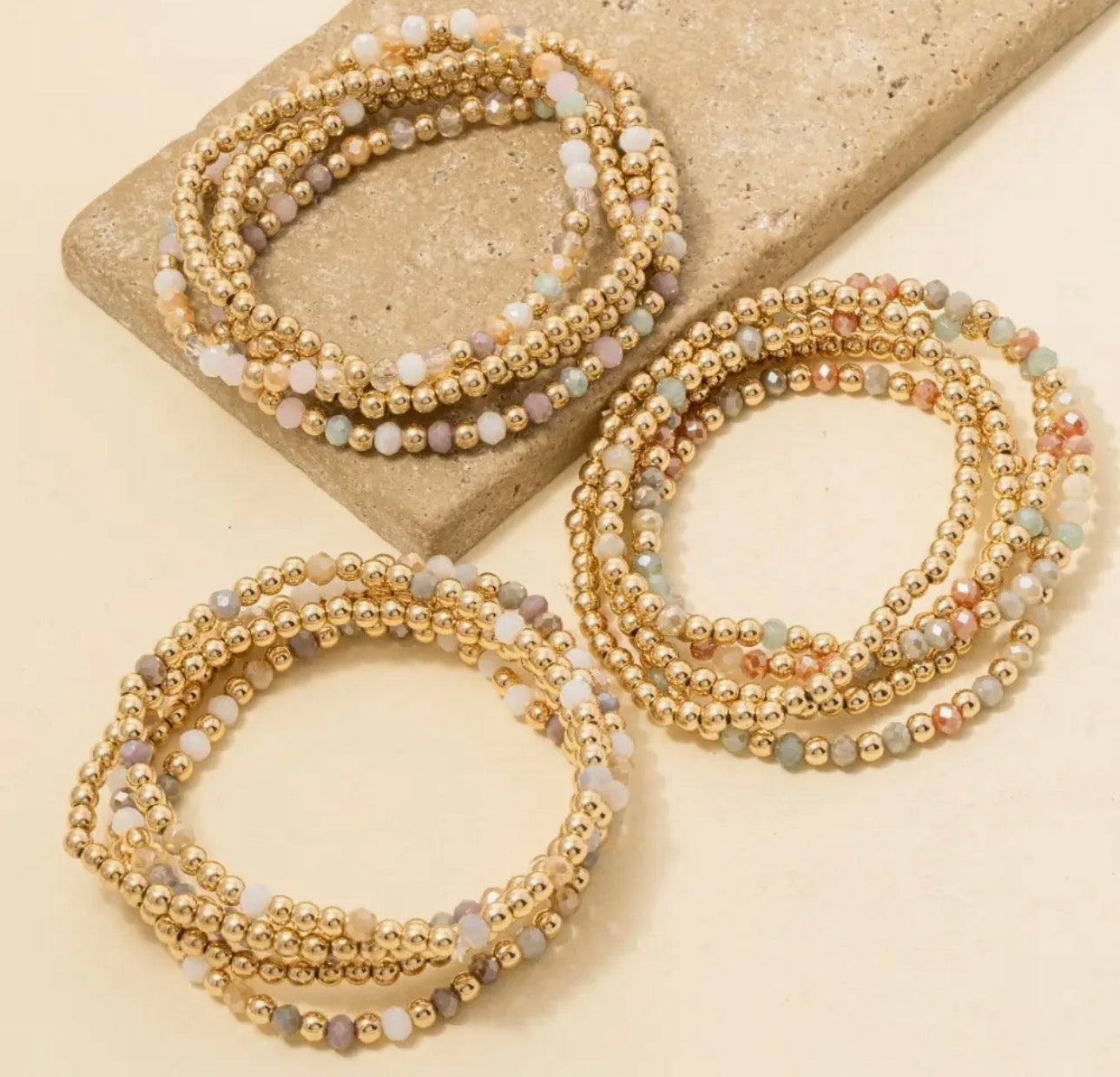 Metallic and Faceted Beaded Bracelet Set