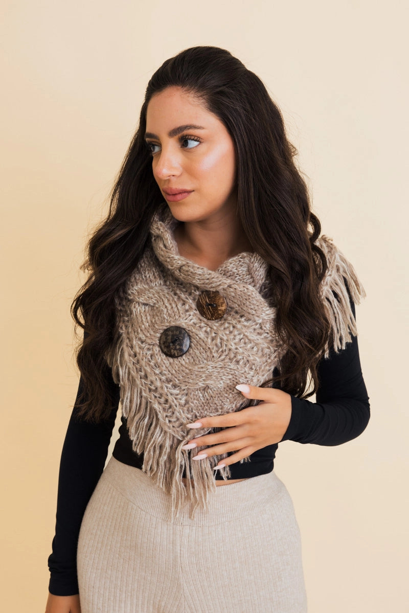 Heathered Shoulder Warmer with Coco Buttons / Pre- Order Available November