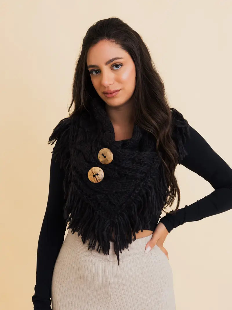 Heathered Shoulder Warmer with Coco Buttons / Pre- Order Available November