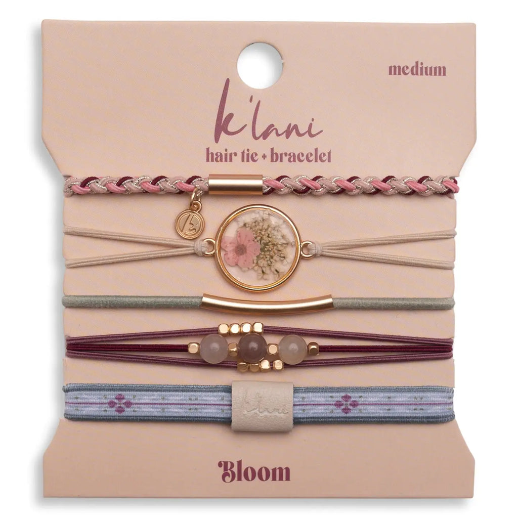 "Bloom" Maroon & Pink with Pressed Flowers Hair Tie Bracelets