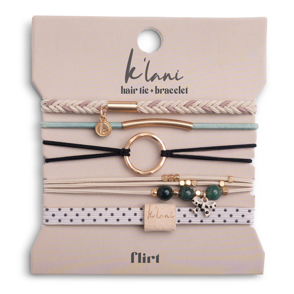"Flirt" Polka Dot in Cream & Black with Green Accent Hair Tie Bracelets