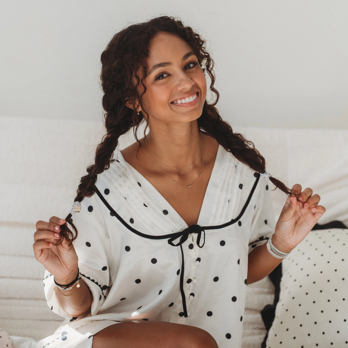 "Flirt" Polka Dot in Cream & Black with Green Accent Hair Tie Bracelets