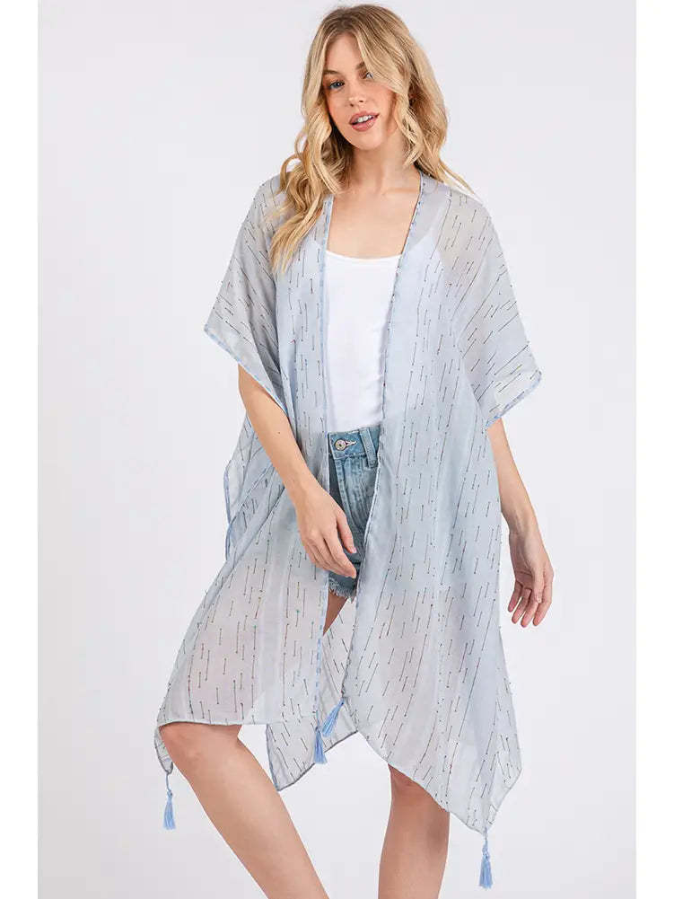 Colored Stitch Trim and Tassel Summer Kimono  'One Size Fits Most"