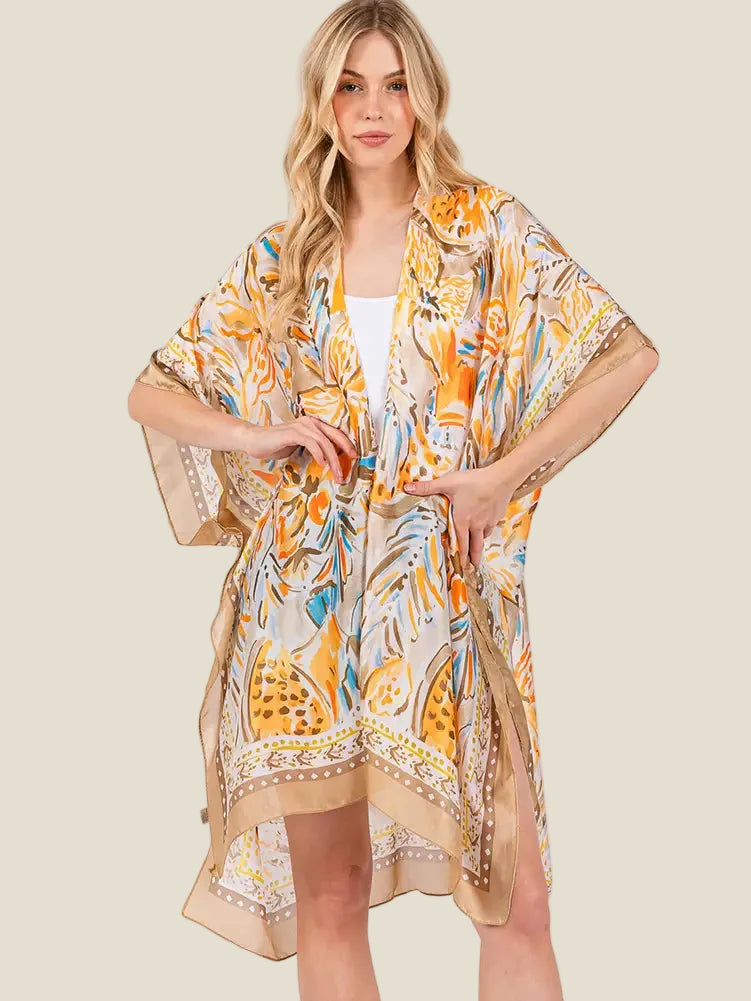 Floral Flower Pattern Silky Feel Summer Kimono