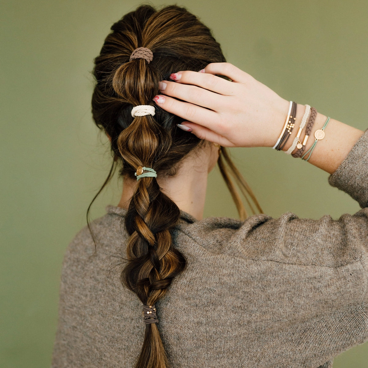 "Climb" Natural Colors with Gold Mountain Accent Hair Tie Bracelets