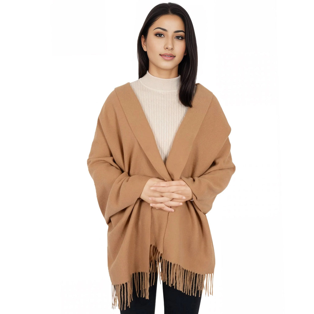 Winter Cashmere Feel Solid Color Classic Fringe Shawl