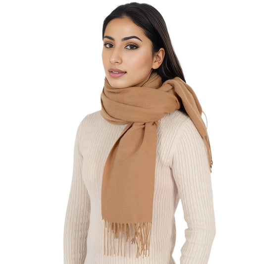 Winter Cashmere Feel Solid Color Classic Fringe Shawl
