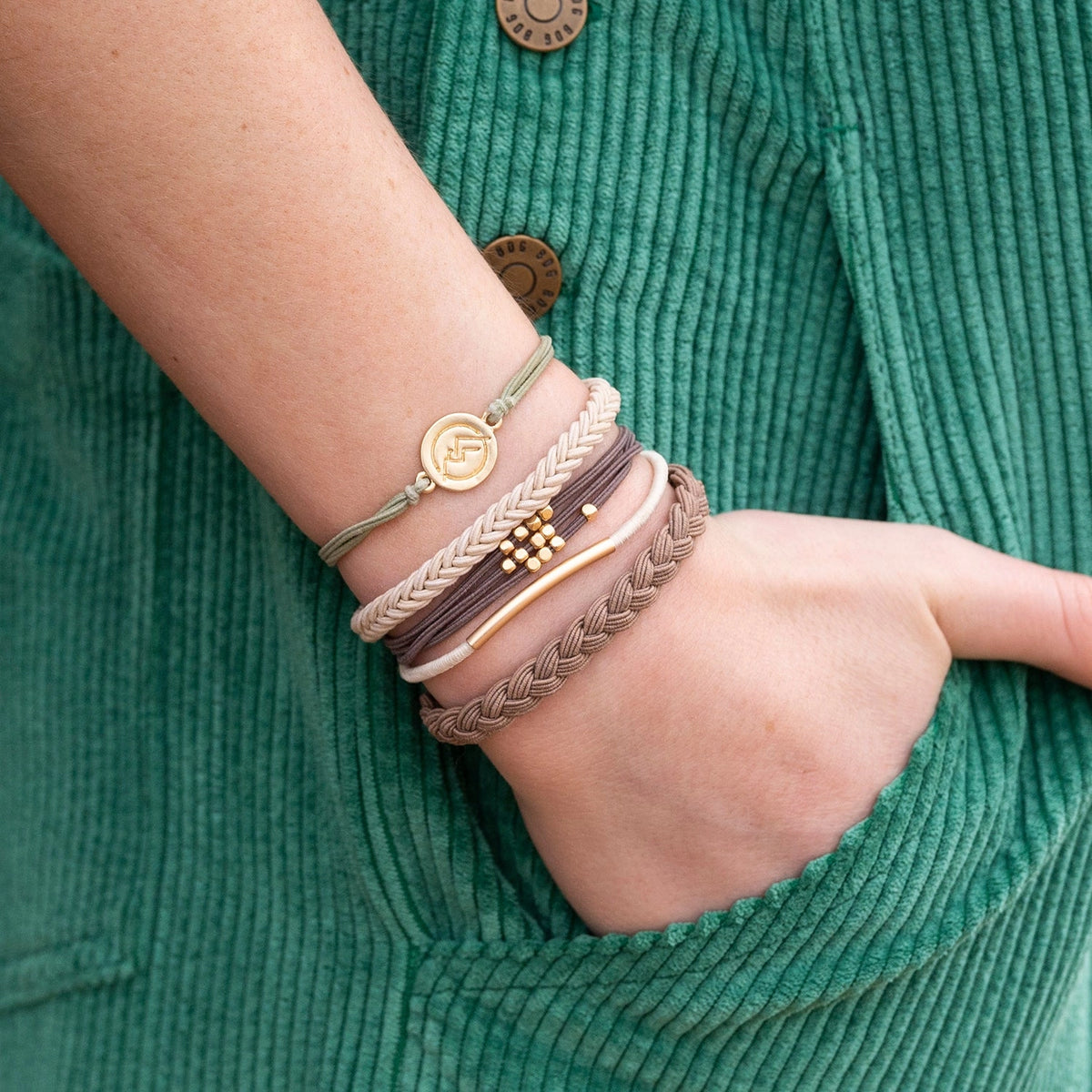 "Climb" Natural Colors with Gold Mountain Accent Hair Tie Bracelets