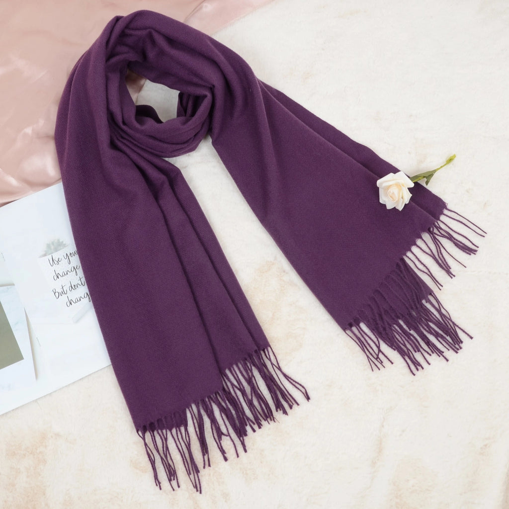 Winter Cashmere Feel Solid Color Classic Fringe Shawl