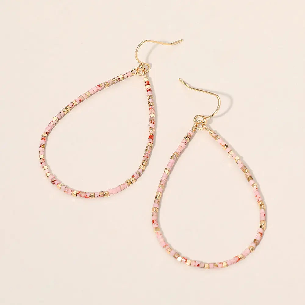 Seed Beaded Teardrop Hoop Drop Dangle Earrings
