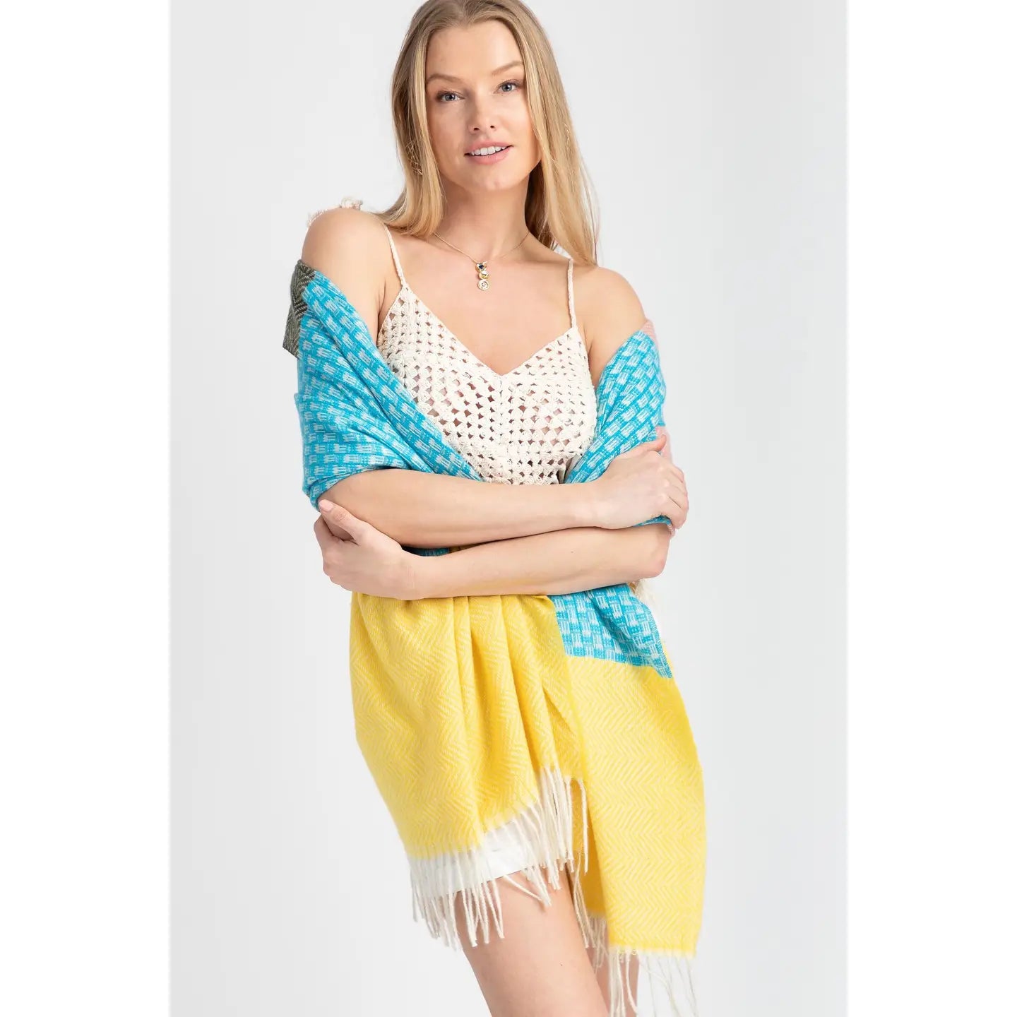 Multi Colored Printed Fringe Scarf