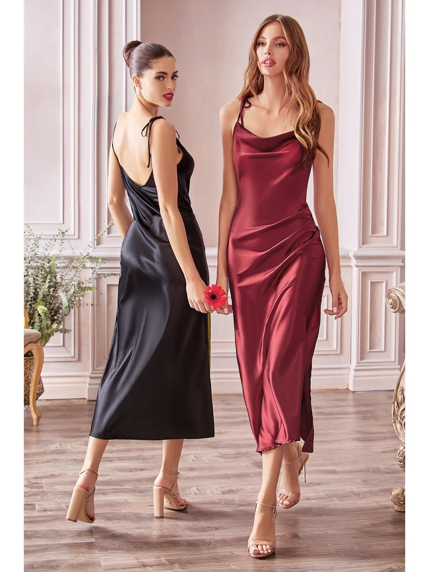 Slim Fit Satin Midi Dress