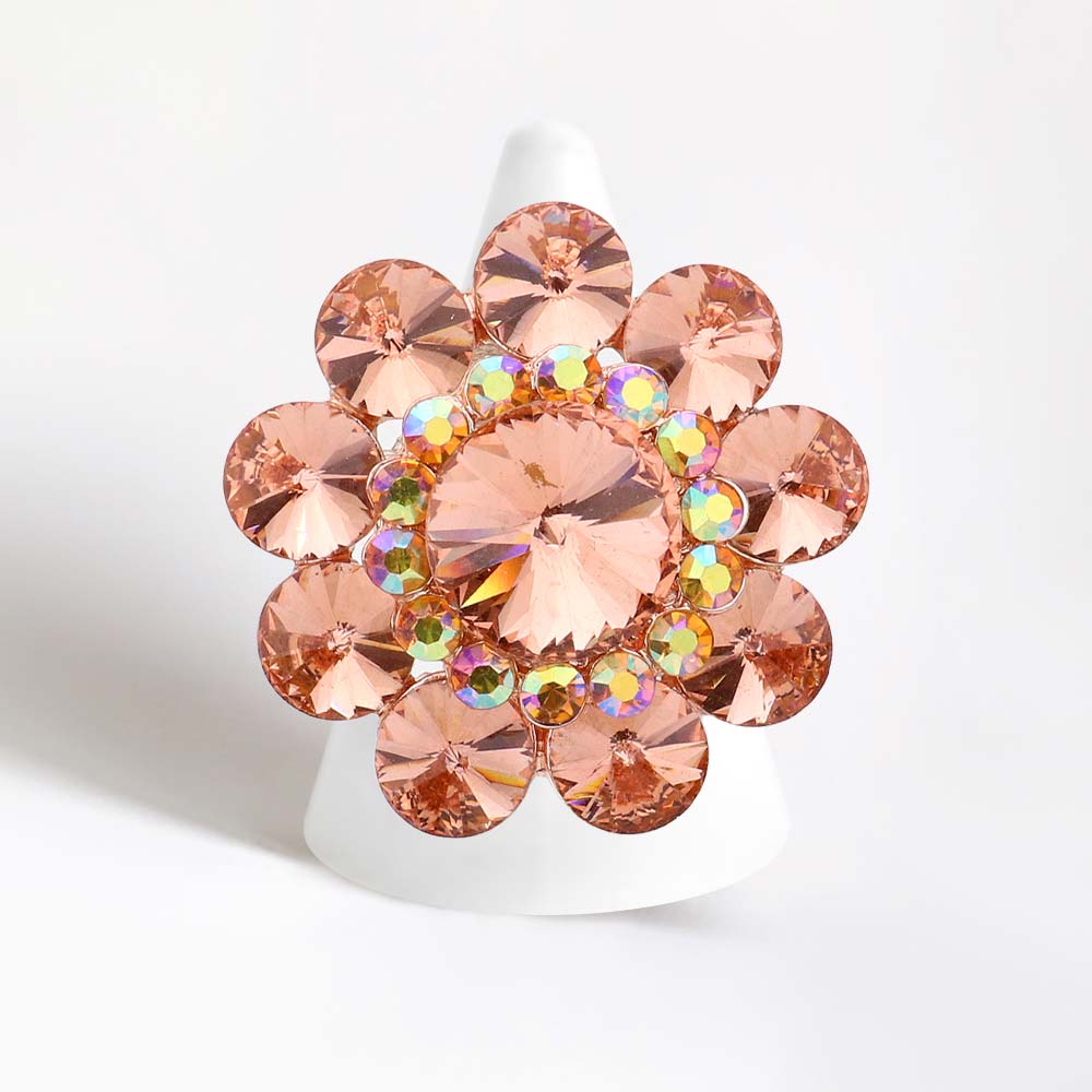 Round Crystal Flower Stretch Ring