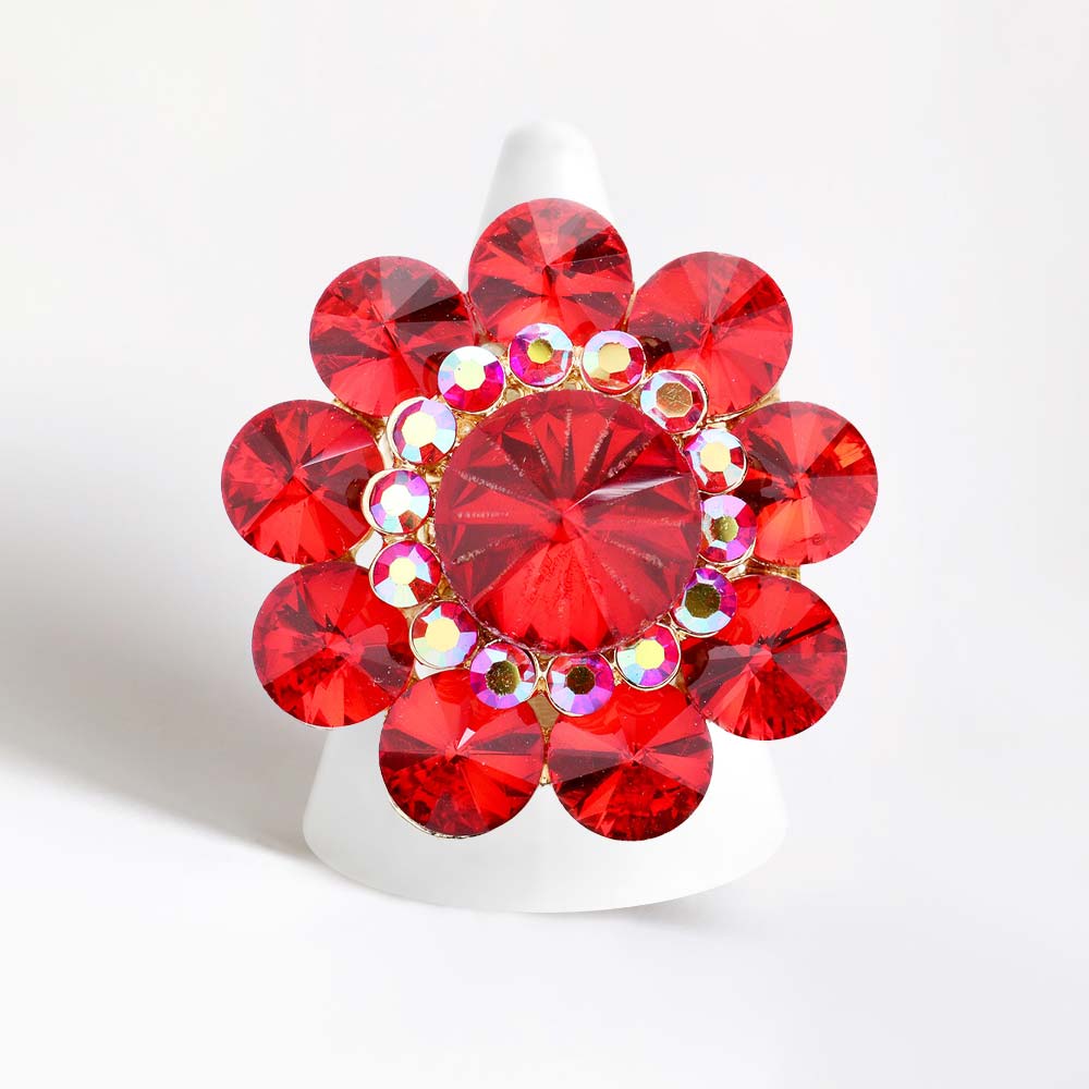 Round Crystal Flower Stretch Ring