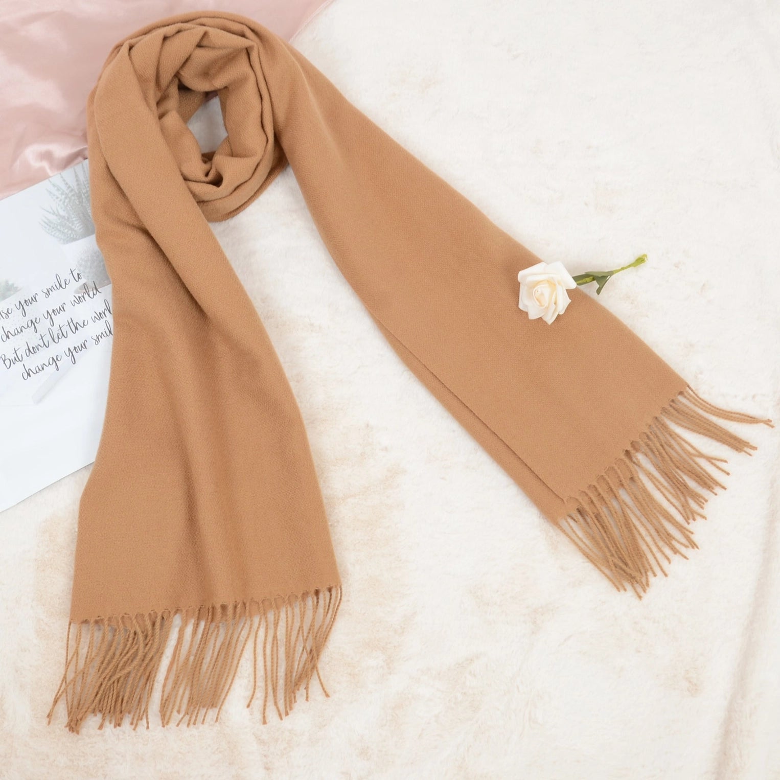 Winter Cashmere Feel Solid Color Classic Fringe Shawl