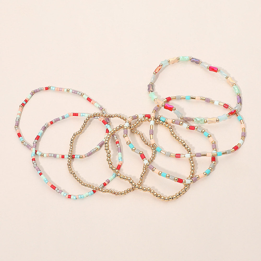 7PCS - Beaded Stretch Stackable Multi Layered Bracelets
