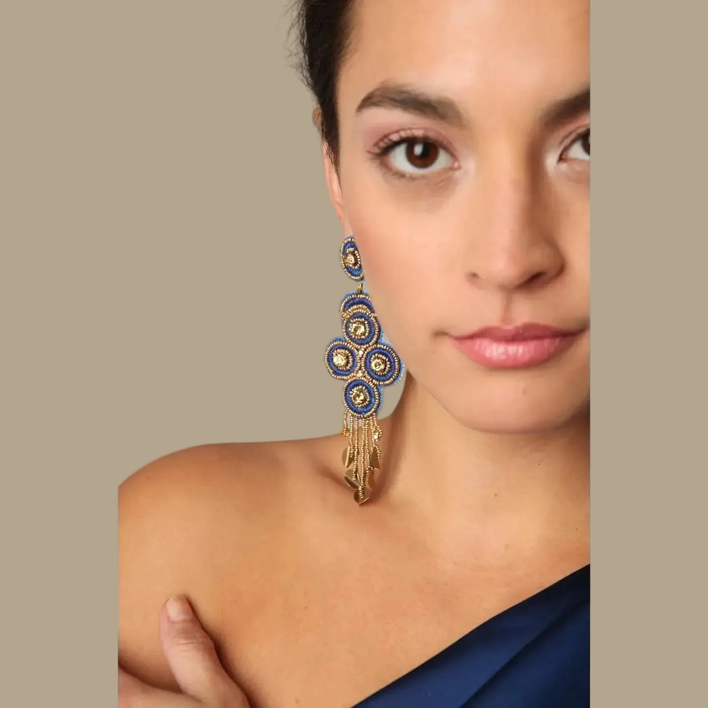 Embroidered Bead Dangle Earrings