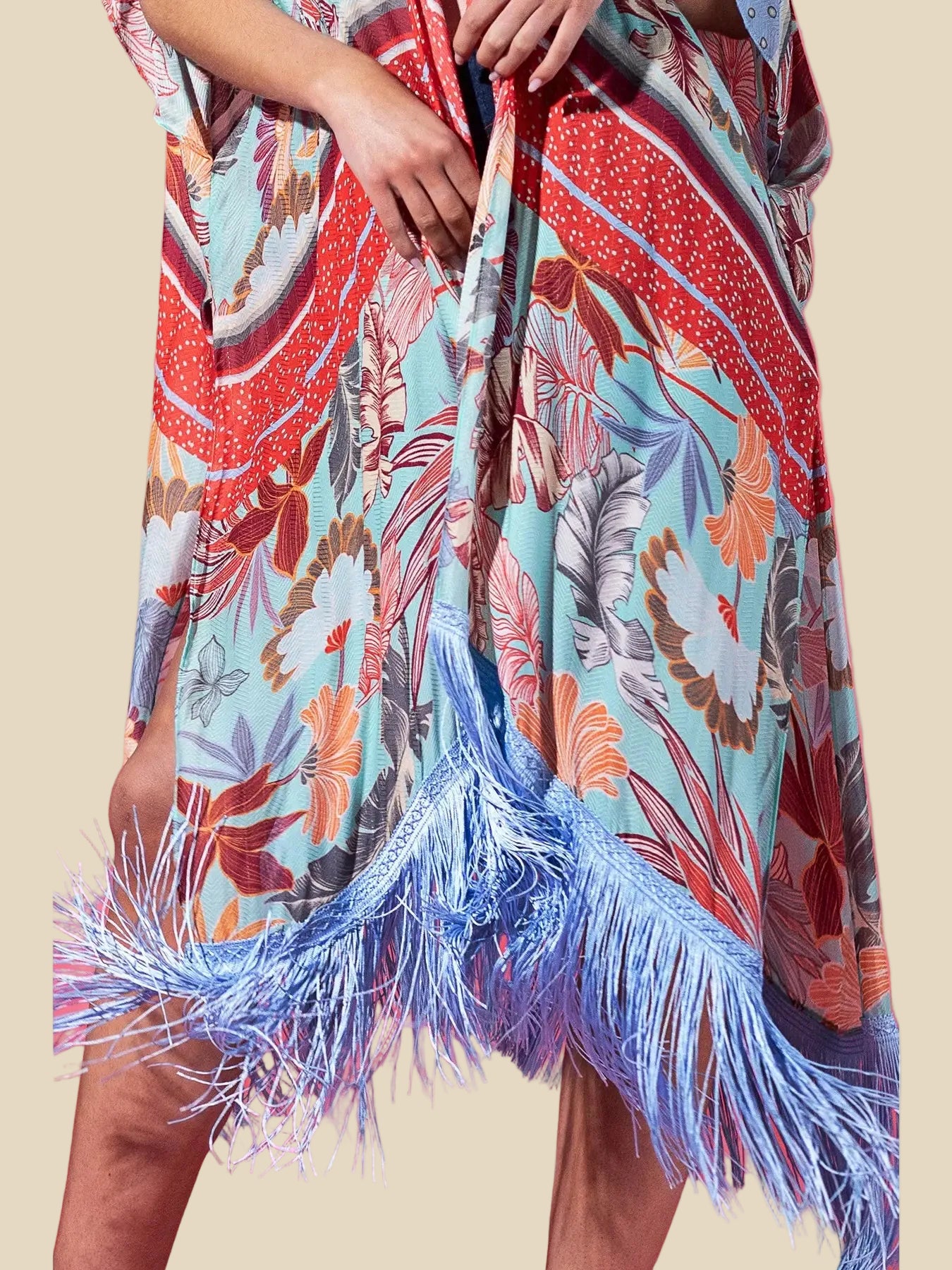 Cerulean Reef Fringed Kimono