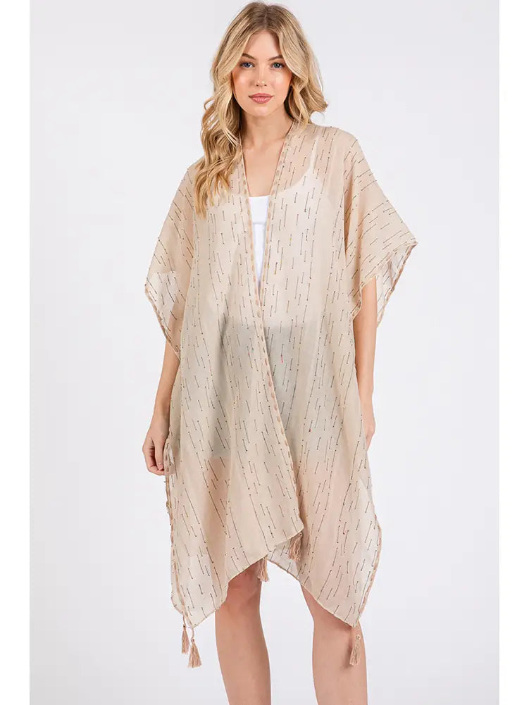 Colored Stitch Trim and Tassel Summer Kimono  'One Size Fits Most"