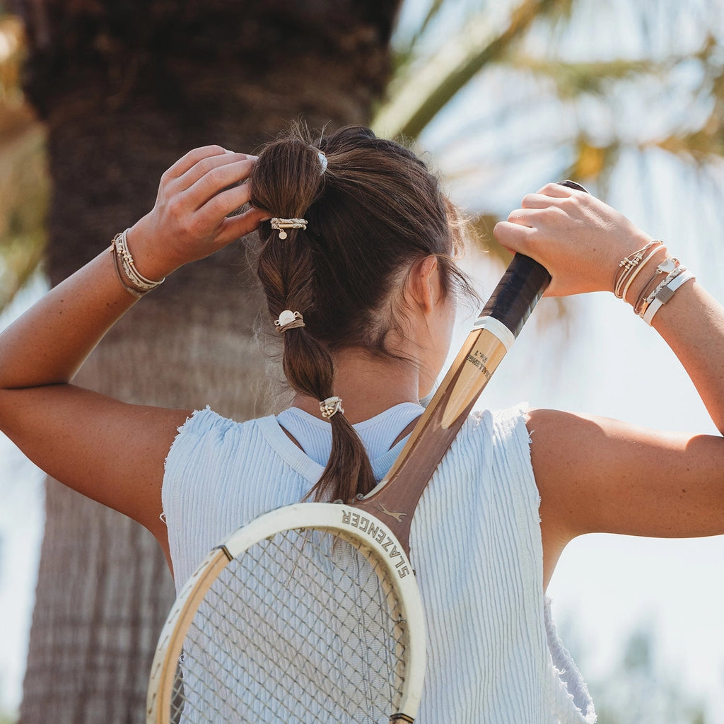 Rise" Cream and Tan with Gold & Sun Accents Hair Tie Bracelets
